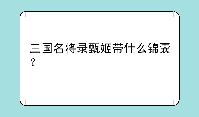 三国名将录甄姬带什么锦囊？