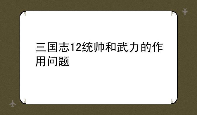 三国志12统帅和武力的作用问题