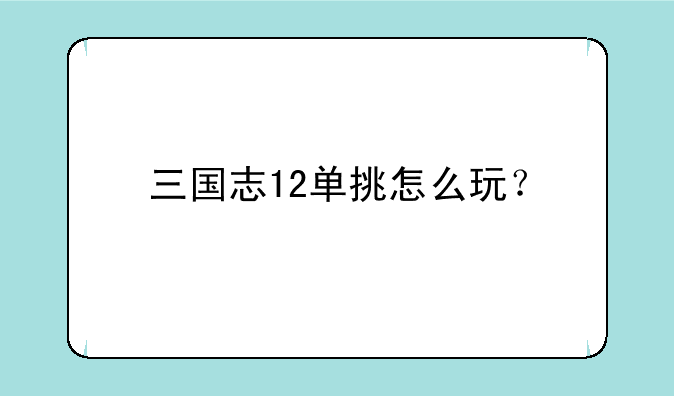 三国志12单挑怎么玩？
