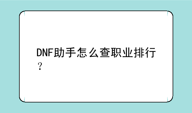 DNF助手怎么查职业排行？