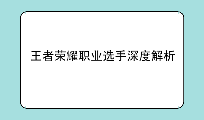 王者荣耀职业选手深度解析