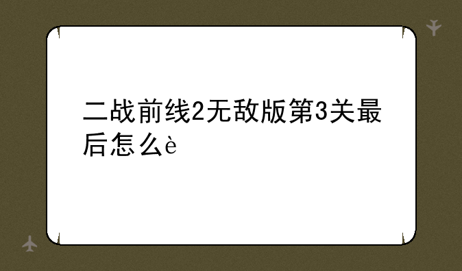 二战前线2无敌版第3关最后怎么过