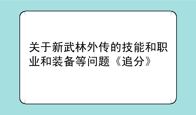关于新武林外传的技能和职业和装备等问题《追分》