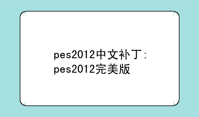 pes2012中文补丁:pes2012完美版