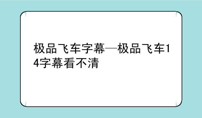 极品飞车字幕—极品飞车14字幕看不清