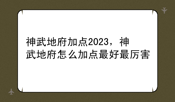 神武地府加点2023，神武地府怎么加点最好最厉害