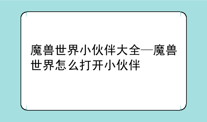 魔兽世界小伙伴大全—魔兽世界怎么打开小伙伴