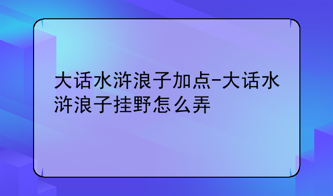 大话水浒浪子加点-大话水浒浪子挂野怎么弄